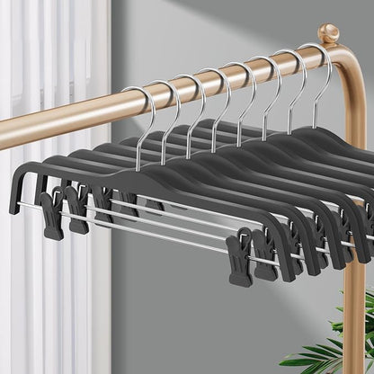 HUADYMEET 10 Pack 14 Inch Pants Skirt Hangers Non Slip,Plastic Jeans Trousers Hangers with Adjustable Clips and Swivel Hook for Women,Men,Heavy Duty Space Saving Clothes Hanger for Shorts,Slacks,Grey