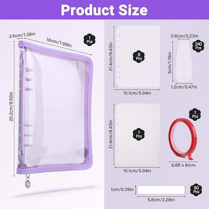 Segbeauty Nail Swatches Polish Display with Zipper, Nail Color Display Book Sample, Nails Polish Organizer A5 Binder with 240 False Tips, Gel Fake Press On Nails Art Salon Supplies Holder Purple