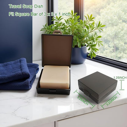 Soap Holder 2 Pack, Shower Bar Case Box Fit Dr Squatch, Waterproof Travel Container with Lid, Square Bathroom Soap Dish for Camping Gym Outdoor Traveling (Clear/Clear Black)