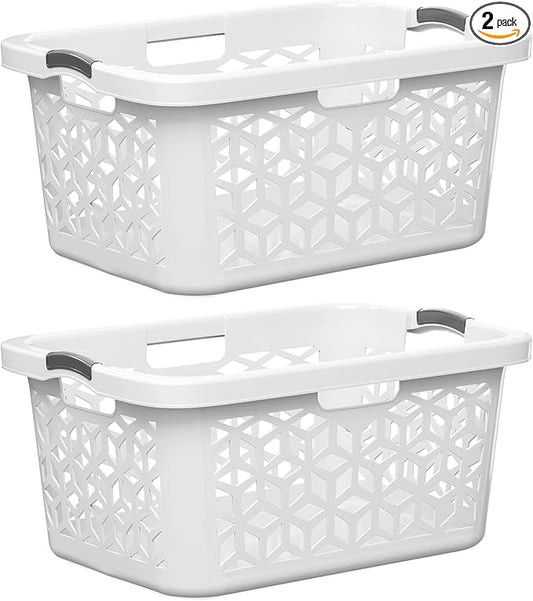 EconoHome Laundry Basket - Large 2 Bushel Laundry Basket with Handles - Stackable Plastic Hamper for Dirty Clothes - Storage Bin & Organizer for Bathroom, Bedroom - White, 70.5L Capacity – Heavy Duty