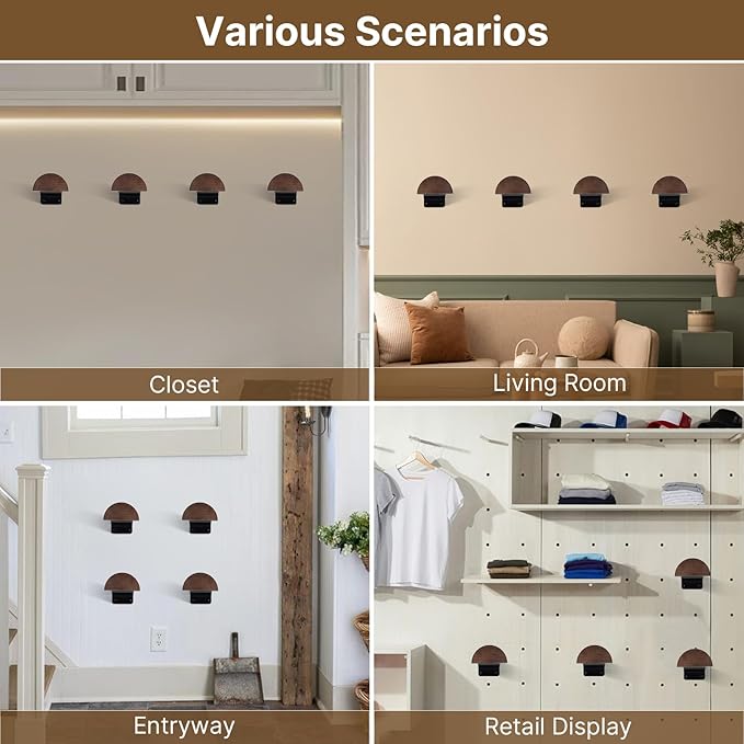 SEKSON Cowboy Hat Rack for Wall, 4 Pack Wooden Hat Holder, Wide Brim Hat Hooks, Wall Mount Hat Hanger for Baseball Caps, Fedoras, Straw Hats