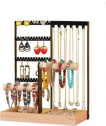 Jewelry Organizer Stand 4-Tier Hanging Jewelry Organizer Holder Display Stands for Earrings Necklaces Bracelets Rings Watches (4-Tier Burlywood)…