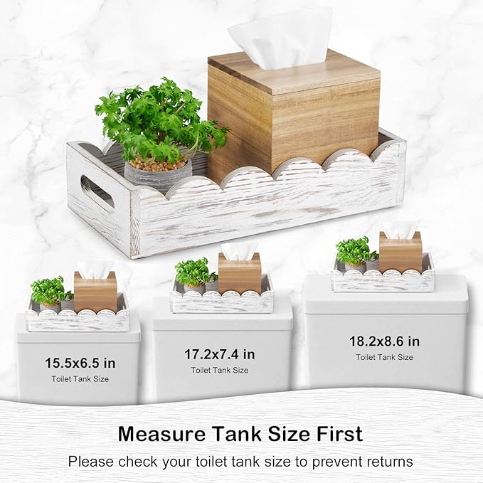 Bathroom Basket for Toilet Tank - White Wood Toilet Basket with Decorative Wavy Panels, Back of Toilet Organizer for Organizing Toilet Paper, Towels, and Bathroom Accessories
