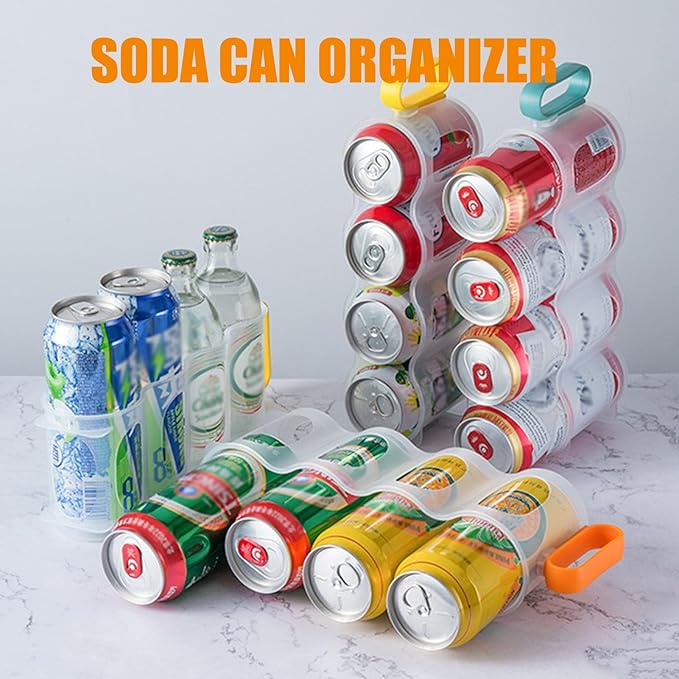 Can Storage Organizer for Refrigerator, Stackable Kitchen Canned Food Holder with Handles, Beverage Drink Pop Soda Can Dispenser (Color : Yellow)