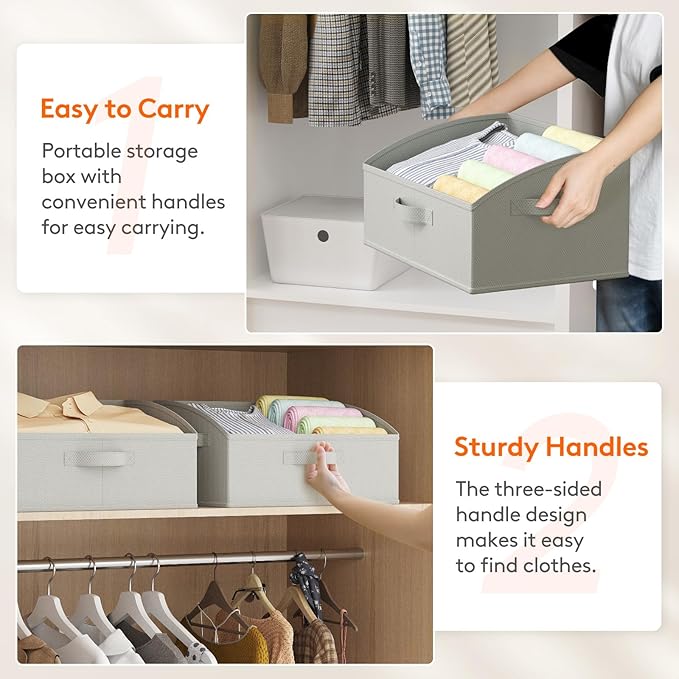 Lifewit Trapezoid Closet Storage Bins for Shelf, 6 Packs Non-woven Closet Organizer Baskets with Handles, Foldable Clothes Containers Boxes for Clothing, Book, Purse, 19L, Large, Light Gray