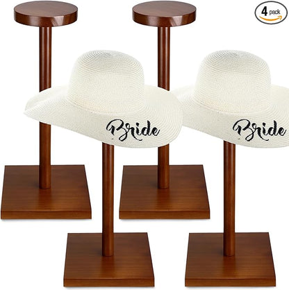 Weysat 4 Pack Wooden Hat Display Stand with Square Base Brown Rustic Vintage Hat Rack Holder for Wig Cap Helmet Boutique Jewelry Organizer for Home Store Tabletop Shelf Decor, 12 x 6 x 4 Inches