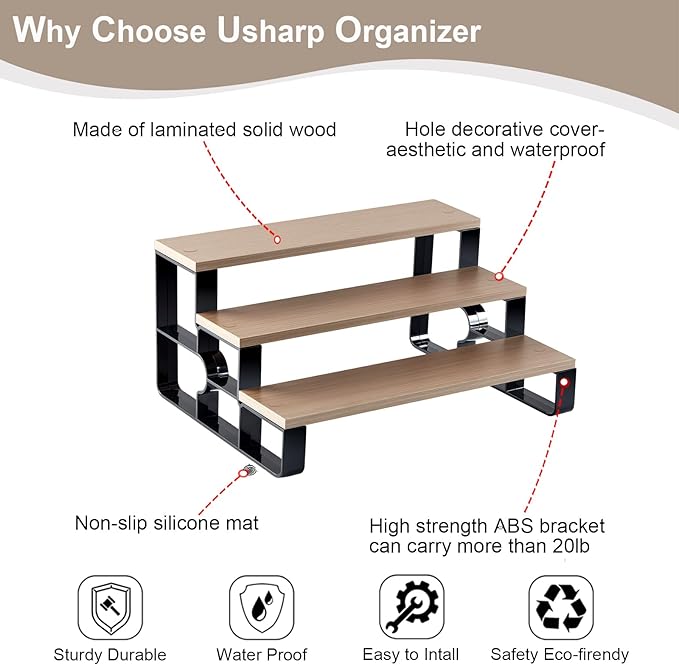 Perfume Organizer for Men,Cologne Organizer for Dresser,3 Tier Bathroom Organizer,Makeup Organizers,Wooden Display Riser Stand for Vanity,Bedroom,Dressing(Walnut-Width=11.2")
