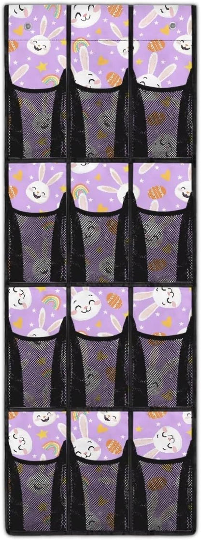Space-Saving 12-Pocket Behind The Door Organizer, Waterproof Oxford Cloth Lightweight and Perfect for Bathroom Closet or Bedroom Use, Easter Bunny Eggs