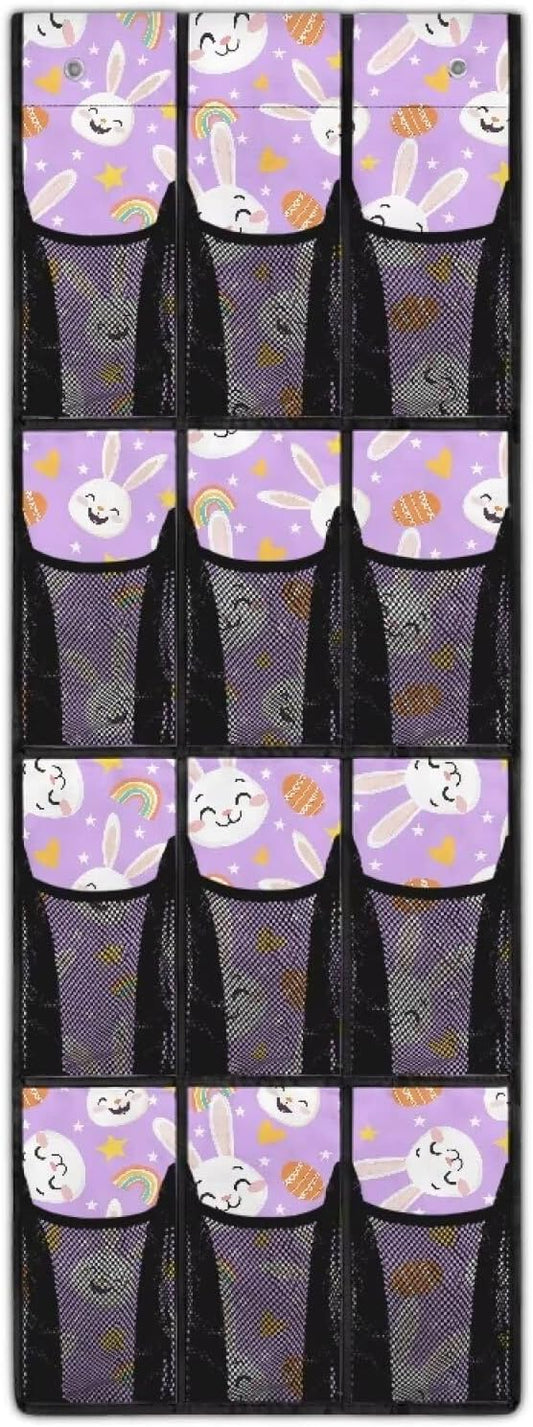 Space-Saving 12-Pocket Behind The Door Organizer, Waterproof Oxford Cloth Lightweight and Perfect for Bathroom Closet or Bedroom Use, Easter Bunny Eggs