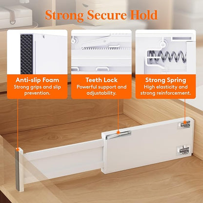 Lifewit 6 Pack Drawer Dividers for Clothes, 10.9-16" Adjustable Drawer Organizers, 4" High Plastic Expandable Drawer Separators in Bedroom/Office/Bathroom/Kitchen Storage, White