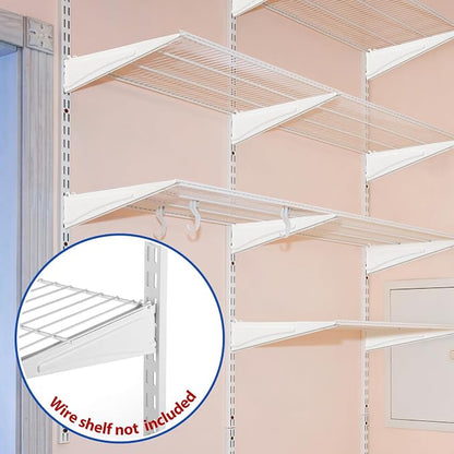 CroBlissful 47.5 Inch Twin Rail Upright Wall Shelving System with 12 Inch Locking Shelf Bracket Adjustable Closet System Heavy Duty Metal Support for Deep Wire Shelving Closet (8 Pcs)