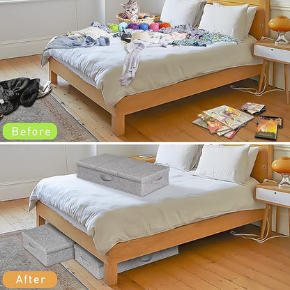 punemi Under Bed Storage Containers, Large Underbed Storage Bags with Firm Sides, Lid and 3 Handles, Flat Storage Organizer for Blankets, Clothes, Comforters, Toys and Closet, 31.1 x 15.7 x 6 in