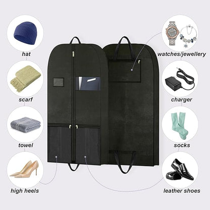 43" Garment Bags for Closet Storage and Travel, Gusseted Hanging Garment Bags for Men Women with Pockets Handles and Zipper, Suit Cover Bags for Clothes, Suits, Dress, Shirts, Coats, Jackets