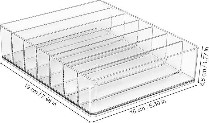 JessLab Makeup Organizer for Eyeshadow Palette and Lipstick, 7-Section Acrylic Divided Cosmetics Storage for Bathroom Vanity Countertop, Transparent, X-Large