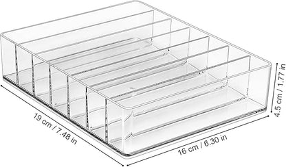 JessLab Makeup Organizer for Eyeshadow Palette and Lipstick, 7-Section Acrylic Divided Cosmetics Storage for Bathroom Vanity Countertop, Transparent, X-Large