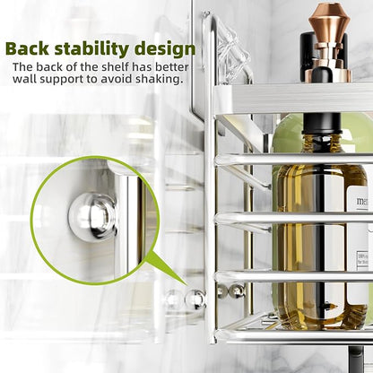 Yougai Shower Caddy, Shower Organizer with Soap Holder and Hooks, Rustproof Shower Shelves, No Drilling Bathroom Organizers and Storage, Wall-Mounted Kitchen & Home Decor (Silver)
