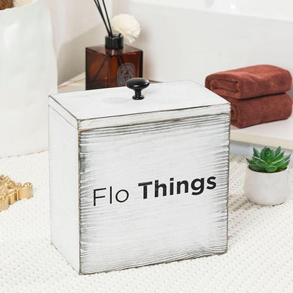 GoFika Tampon Holder for Bathroom| Feminine Product Organizer| Pad Container with Lid White| Girls Stuff Storage Box Rustic Real Wood