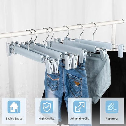 Skirt Hangers, Pants Hangers with Clips，360 ° Swivel Hooks Space Saving Hangers for Pants, Skirts, Clothes, Jeans (30 Pack, Light Blue)