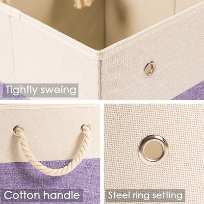 PRANDOM Large Foldable Cube Storage Bins 11x11 inch [4-Pack] Fabric Linen Storage Baskets Cubes Drawer with Cotton Handles Organizer for Shelves Nursery Closet Bedroom Purple