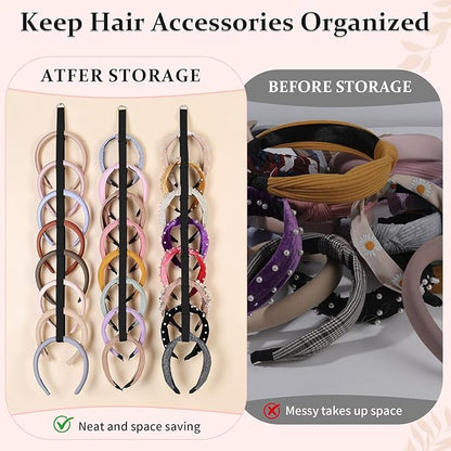3 PCS Headband Holder Organizer for Girl,Hanging Hairband Storage for Women,Black Hair Hoop Display Hair Accessories Organizer Bedroom College Dorm Decor