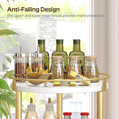 YATINEY Lazy Susan Organizer, Rotating Spice Rack, 2 Tier Spice Turntable Organizer, Industrial Turntable Spice Holder, for Kitchen Countertop and Cabinet, Compact and Versatile, White and Gold SR22DW