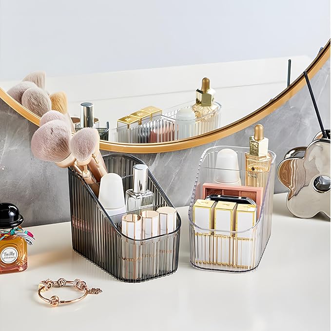 Black Makeup Brush Holder for Vanity, Bathroom Countertop Organizer 6 Cups, Toiletry Storage & Display for Skincare, Perfume, Hairbrush, Sunglasses & Desk Accessories