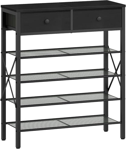 YATINEY 5 Tier Shoe Rack, Large Capacity Shoe Storage Organizer, Metal Shoe Shelf with Drawer and Wooden Top, for 20 Pairs of Shoes, for Entryway, Closet, Black SS25BB