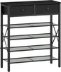 YATINEY 5 Tier Shoe Rack, Large Capacity Shoe Storage Organizer, Metal Shoe Shelf with Drawer and Wooden Top, for 20 Pairs of Shoes, for Entryway, Closet, Black SS25BB