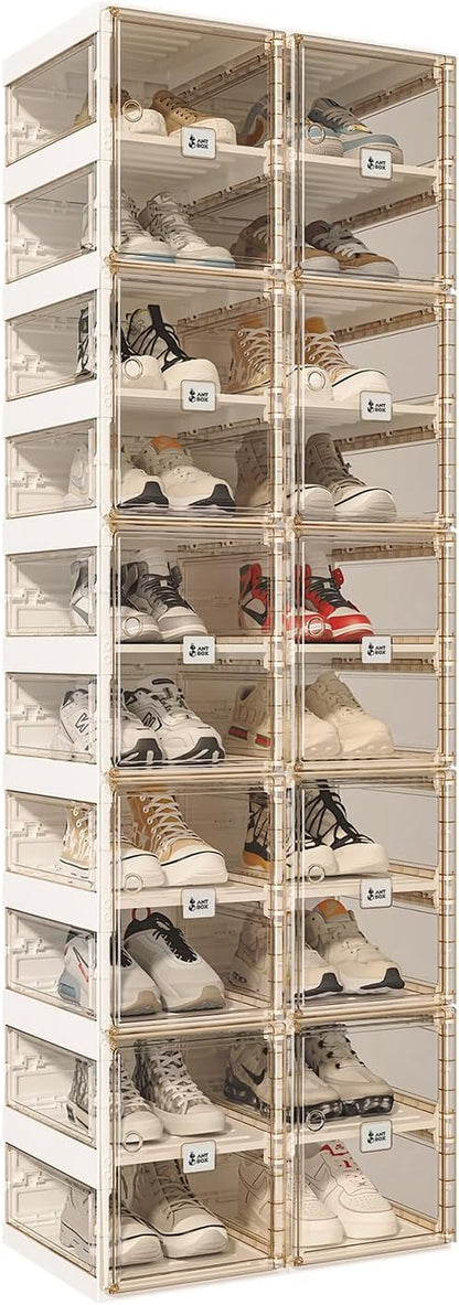 ANTBOX Foldable Shoe Rack,Shoe Organizers for Closet Plastic Shoe Storage Box for Entryway,Living Room,Large Sturdy Stackable Sneaker Cabinet Bins with Magnetic Clear Door 10 Tiers 20 Pairs