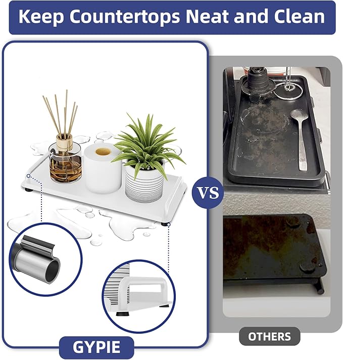 Gypie 2 Pack Bathroom Vanity Tray, Toilet Tank Tray with Handle, Bathroom Trays for Counter, Toilet Tank, Kitchen (White)