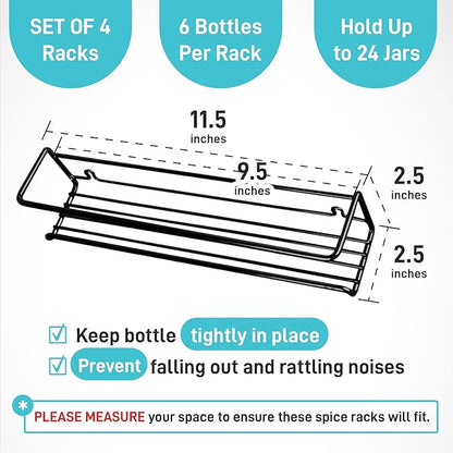 Spice Rack Wall Mounted 4 Tier – Space-Saving Kitchen Spice Organizer for Seasonings – Screw or Adhesive Hanging – Wall Mount Hanging Spice Rack for Wall, Cabinet, Pantry Door 2.5x 2.5x11.5 in