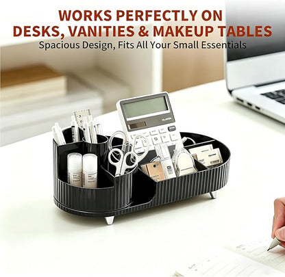 Makeup Organizer with 360° Rotating Brush Holder Cosmetic Storage for Cosmetics, Skincare, Perfume, Bathroom Vanity Desktop Organizer, Lotions Display Case (Black)