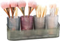 DASITON Makeup Brush Holder Organizer with 4 Cup, Vintage Striped Make Up Brush Holder for Vanity, Bathroom Toothbrush Holders, Acrylic Cosmetic Brushes Storage Organizer Pen Holder (Green+Multicolor)