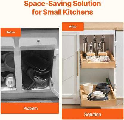 VEVOR Pull Out Cabinet Organizer, 14"W x 21"D Cabinet Drawer, Soft Close Slide out Shelf, Heavy-Duty Sliding Wood Drawer, Bottom Mount Size（14.5"W x 23"D）and Side Mount Size（15"W x 23"D）