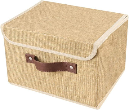 Lucky Monet Storage Bins Boxes with Lids 2 Pack Decorative Storage Boxes Collapsible Fabric Storage Basket Containers Lidded Storage Cube for Organizing Closet Home Office, 10"x 8"x 7" (Khaki)