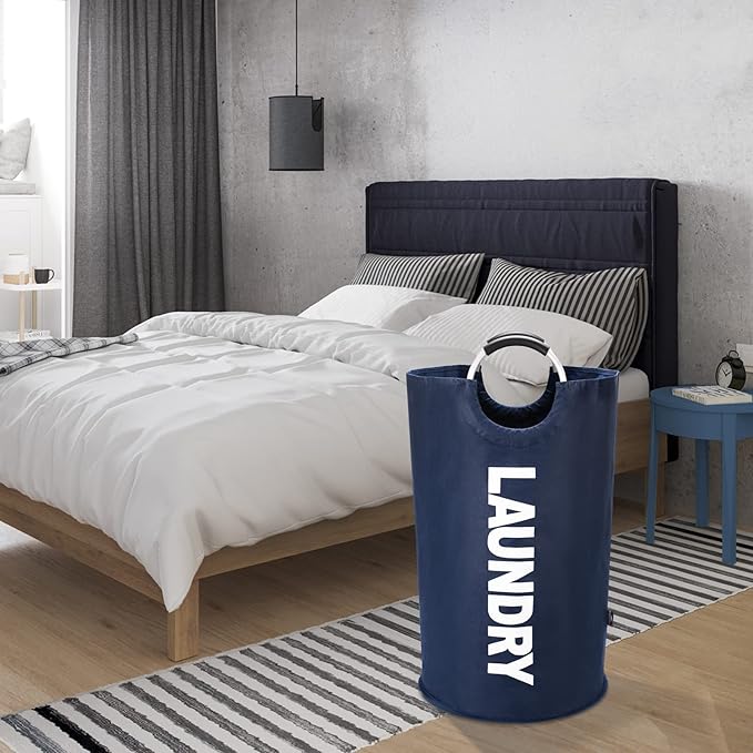 DOKEHOM 125L X-Large Collapsible Washing Laundry Basket Bag (7 Colors) for Bedroom, Fabric (Dark Blue, XL)