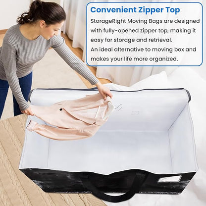 StorageRight Large Moving Bags Heavy Duty Storage Totes for Storage,Packing & Moving Collapsible Moving Supplies with Large Capacity, Reinforced Zippers and Handles, 88L, 4 Packs