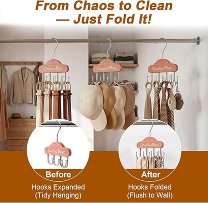 Cedar Wooden Belt Hanger,Belt Organizer,2 PCS Belt Hanger for Closet,Tie Organizer for Men with 8 Hooks,Tie Rack for Belt, Bra, Tank Top, Tie, Hat, Purse