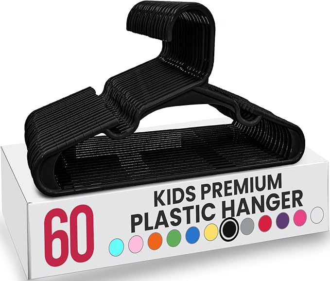Utopia Home 60 Pack Kids Hangers - 11.5 Inch Plastic Baby Hangers for Closet - Childrens Hanger for Clothes & Infant Hanger for Closet - for Everyday Standard Use (Black)