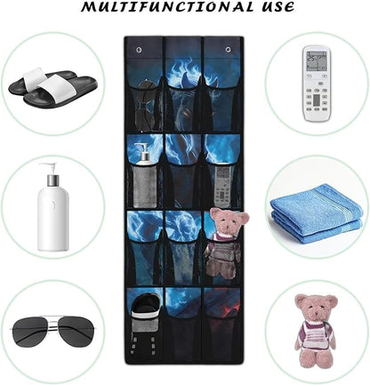 Blue Warhorse Behind The Door Organizer, Heavy Duty Oxford Fabric with 12 Pockets, Warrior Theme Hanging Rack for Garage Tools & Sports Equipment Storage