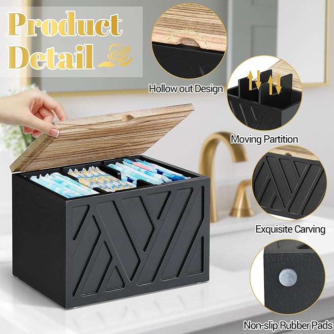 Tampon Holder for Bathroom Decor, Feminine Product Organizer With Lid, Shark Week Storage, Wood Pad Box for Toilet, Bathroom Accessories for Girl Stuff