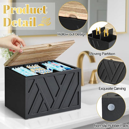 Tampon Holder for Bathroom Decor, Feminine Product Organizer With Lid, Shark Week Storage, Wood Pad Box for Toilet, Bathroom Accessories for Girl Stuff