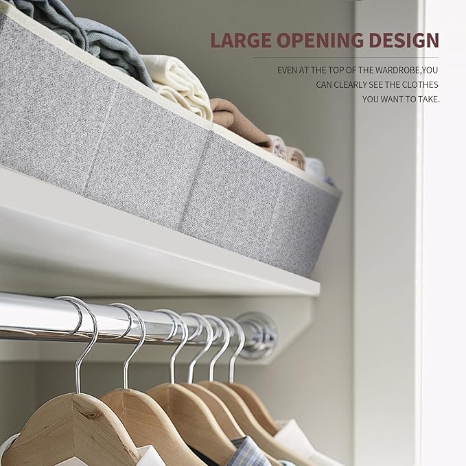 Homsorout Closet Organizers Bins 6 Packs - Large Closet Shelf Organizer with Handles, Fabric Trapezoid Storage Bins, Collapsible Storage Cubes for Clothes, Towels, Light Gray