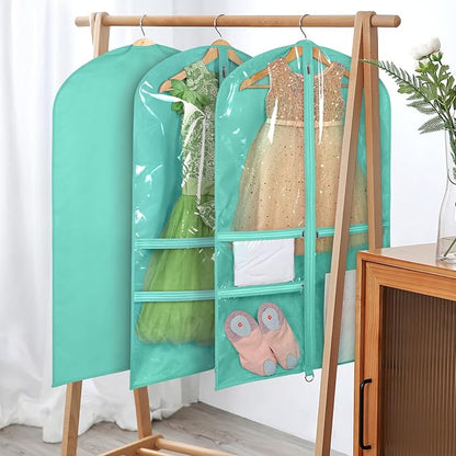 Univivi Dance Costume Bags Garment Bag 40 Inch Hanging Clothes for Dance Competitions, with 3 Medium Clear Zipper Pockets for Dance Costumes, Closet Storage (Green)