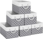 Fab totes Storage Bins 6-Pack, Foldable Storage Baskets for Organizing Toys, Books, Shelves, Closet, Large Storage Box with Rope Handles, Sturdy Organizer Bins,Clover Grey
