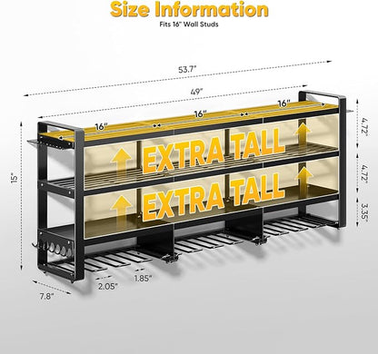 POKIPO 49" W Large Power Tool Organizer Wall Mount, 4 Layer Heavy Duty Loads 800 lbs, Tool Storage Rack Holds 12 Cordless Drills, Large Capacity Battery Holder for Garage, Gift for Men