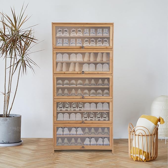 10 Tier Shoe Rack Organizer with Door, 40 Pairs Entryway Shoe Storage Cabinet Narrow Shoe Organizers and Storage Shoe Rack for Entryway Bedroom Hallway (Brown)