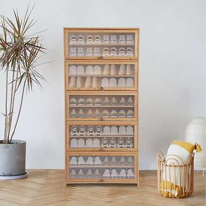 10 Tier Shoe Rack Organizer with Door, 40 Pairs Entryway Shoe Storage Cabinet Narrow Shoe Organizers and Storage Shoe Rack for Entryway Bedroom Hallway (Brown)