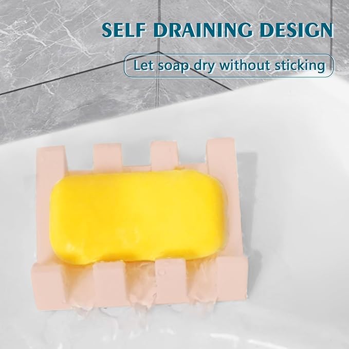 Soap Dish Holder for Shower with Suction Cup, Silicone Soap Holder & Saver Self-Draining Bar Soap Dish Keeps Soap Dry for Bathroom, Kitchen, Bathtub (N-Pink - 4 Pack)