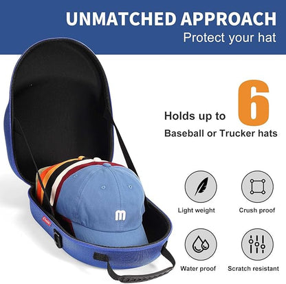 Livelab Hat Case, Hard Hat Case for Baseball Caps, Hat Storage with Carrying Handle & Shoulder Strap, Hat Organizer Protects Up to 6 Hats, Perfect for Travel & Home Storage - Blue